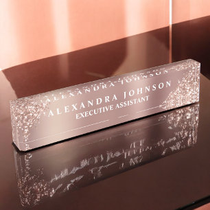 Rose Gold Glitter Blush Pink Sparkle Glitter Nameplate
