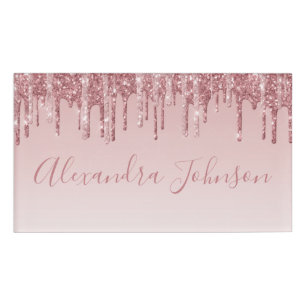 Rose Gold Glitter Blush Pink Sparkle Modern Name Tag