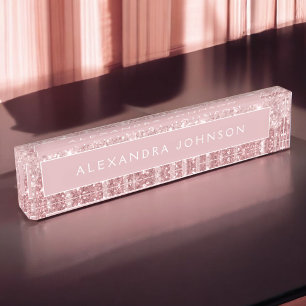 Rose Gold Glitter   Blush Pink Sparkle Modern Nameplate