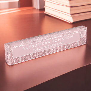 Rose Gold Glitter Blush Pink Sparkle Modern Nameplate