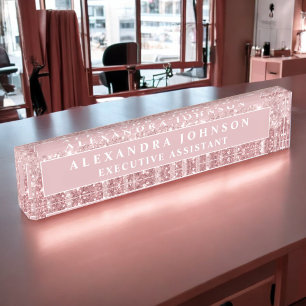 Rose Gold Glitter   Blush Pink Sparkle Modern Nameplate