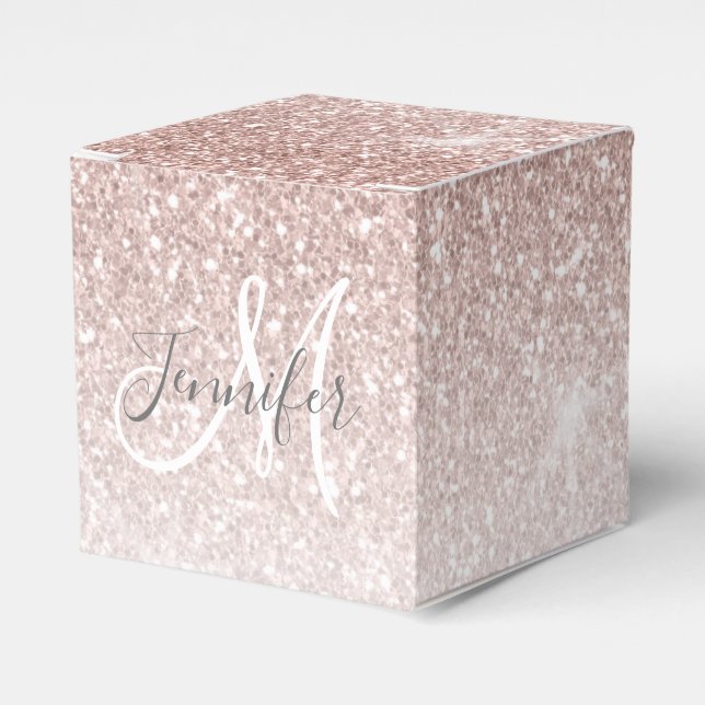 Rose Gold Glitter Blush Pink Sparkle Monogram Favour Box (Front Side)