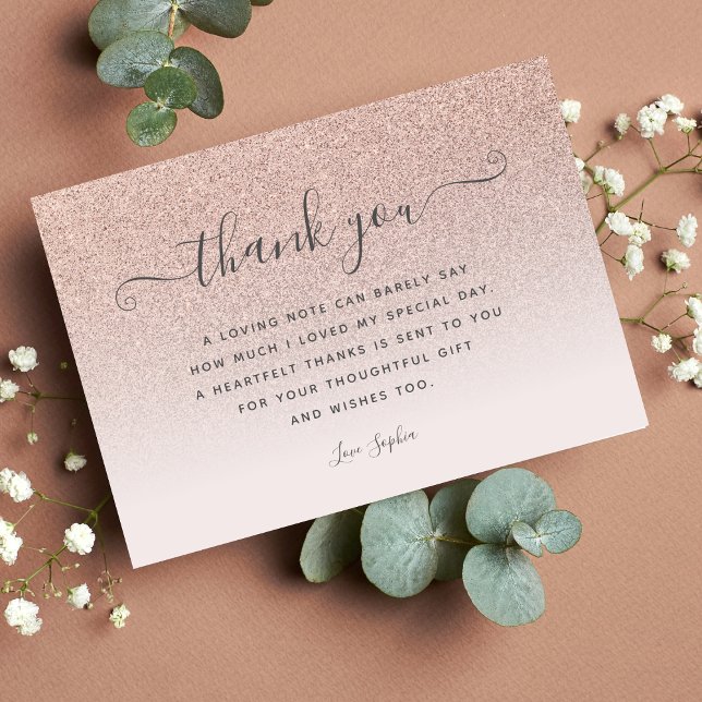 Rose gold glitter blush pink thank you Birthday Card (Creator Uploaded)