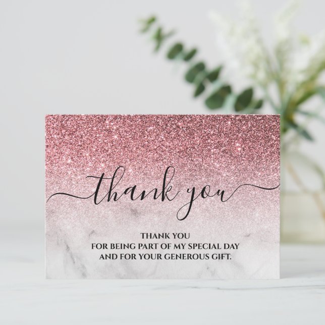 Rose gold glitter blush pink thank you card (Standing Front)