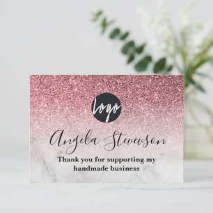 Rose gold glitter blush pink thank you card