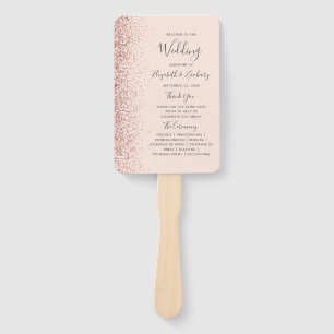 Rose Gold Glitter Blush Pink Wedding Program Hand Fan