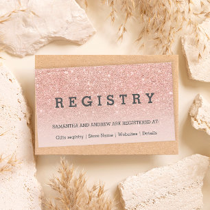 Rose gold glitter blush pink wedding registry enclosure card