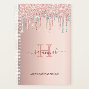 Rose gold glitter blush silver monogram planner
