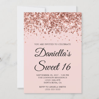 Rose Gold Glitter Blush Sweet 16 Invitation
