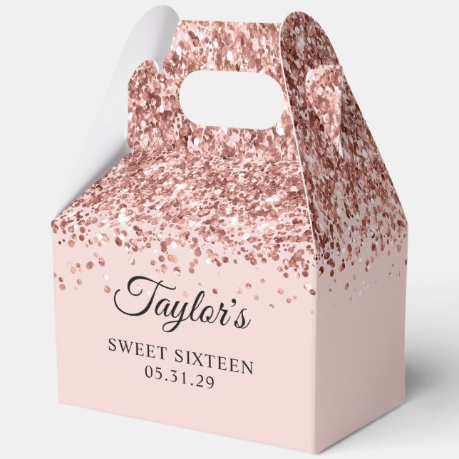 Rose Gold Glitter Blush Sweet Sixteen Favour Box (Front)