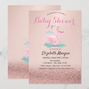 Rose Gold Glitter Bokeh,Baby Swan Baby Shower Invitation