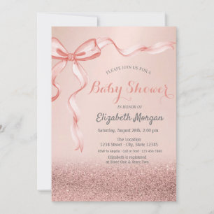 Rose Gold Glitter Bokeh,Bow Ribbon Baby Shower Invitation