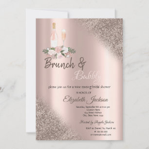 Rose Gold Glitter Bokeh Brunch & Bubbly  Invitation