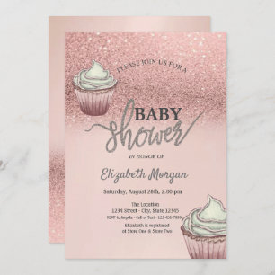 Rose Gold Glitter Bokeh Cupcakes Invitation