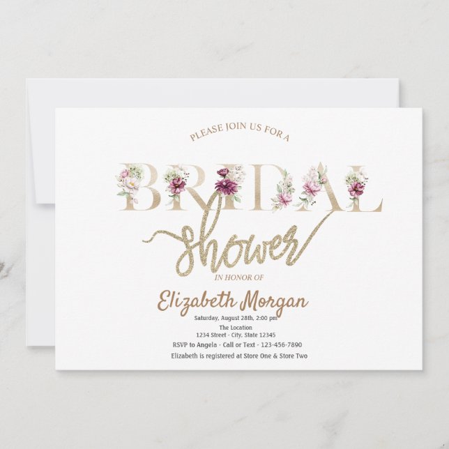 Rose Gold Glitter Bokeh Floral Bridal Shower Invitation (Front)