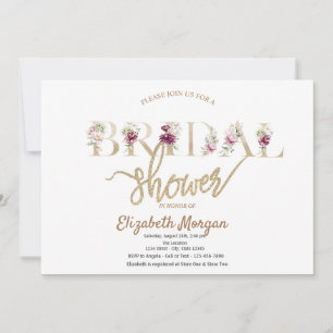 Rose Gold Glitter Bokeh Floral Bridal Shower Invitation