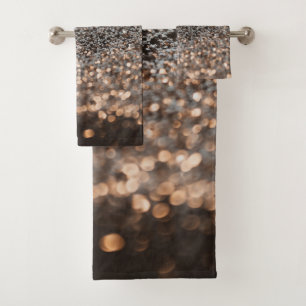 Rose Gold Glitter Bokeh Glam 2 Bath Towel Set