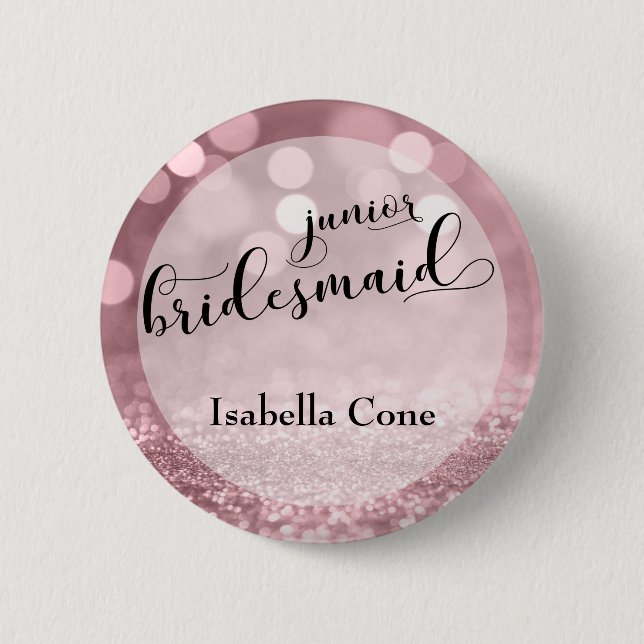 Rose Gold Glitter Bokeh & Junior Bridesmaid 6 Cm Round Badge (Front)