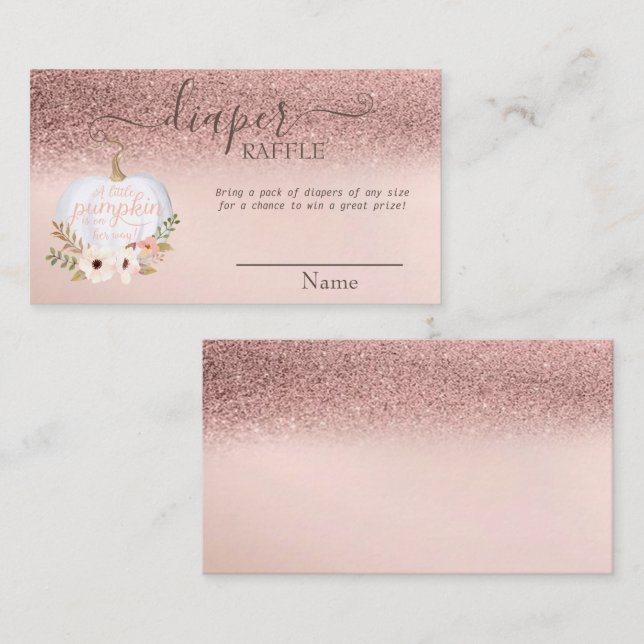 Rose Gold Glitter Bokeh, Pumpkin Baby Shower  Enclosure Card (Front/Back)