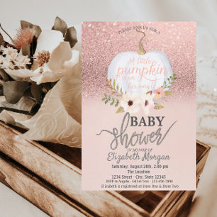 Rose Gold Glitter Bokeh, Pumpkin Baby Shower Invitation