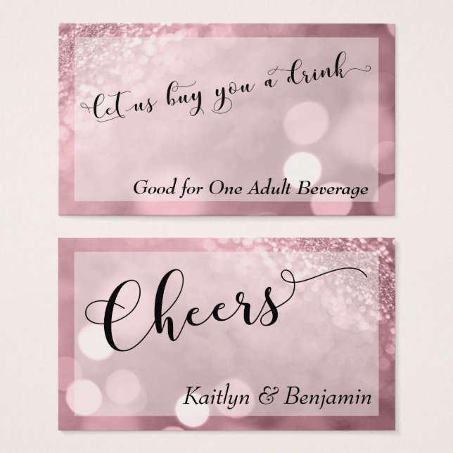 Rose Gold Glitter Bokeh Typography Drink Ticket 3 (Front & Back)