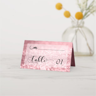 Rose Gold Glitter Bokeh & Typography Place Card