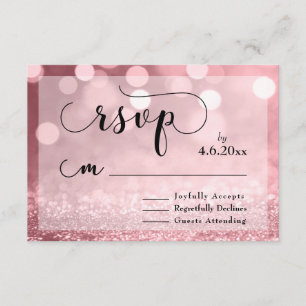 Rose Gold Glitter Bokeh & Typography RSVP Card