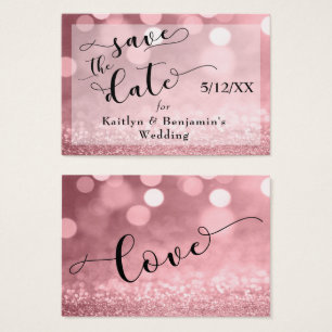 Rose Gold Glitter Bokeh & Typography Save the Date