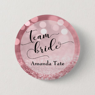 Rose Gold Glitter Bokeh Typography Team Bride 6 Cm Round Badge