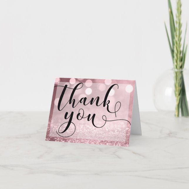 Rose Gold Glitter Bokeh & Typography Thank You (Front)