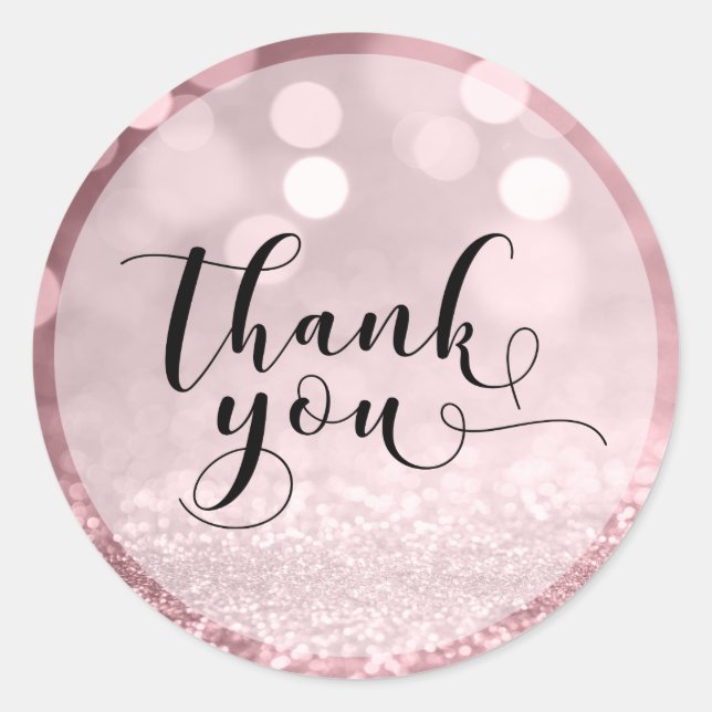 Rose Gold Glitter Bokeh & Typography Thank You 4 Classic Round Sticker (Front)