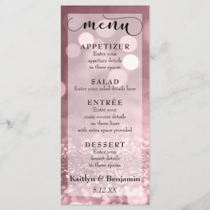 Rose Gold Glitter Bokeh & Typography Wedding Menu