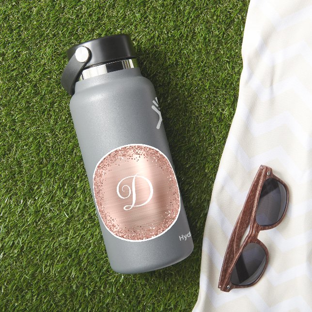 Rose Gold Glitter Border and Foil Circle Monogram (HydroFlask Insitu)
