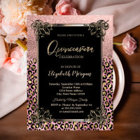 Rose Gold Glitter Border Leopard Quinceañera