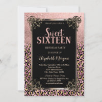 Rose Gold Glitter Border Leopard Sweet 16