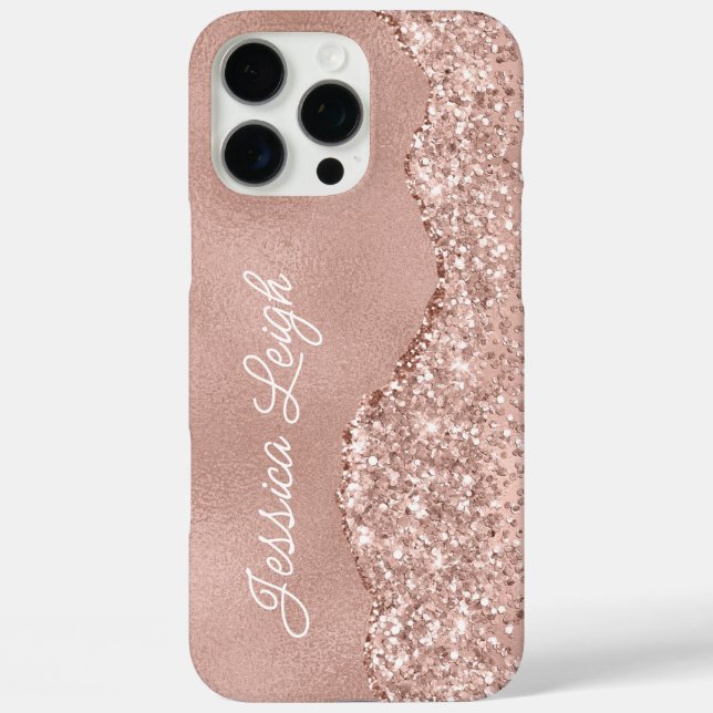 Rose Gold Glitter Border Monogram Name Case-Mate iPhone Case (Back)