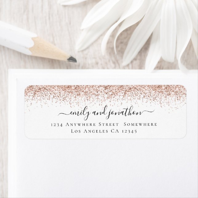 Rose Gold Glitter Border Return Name Address (Insitu)