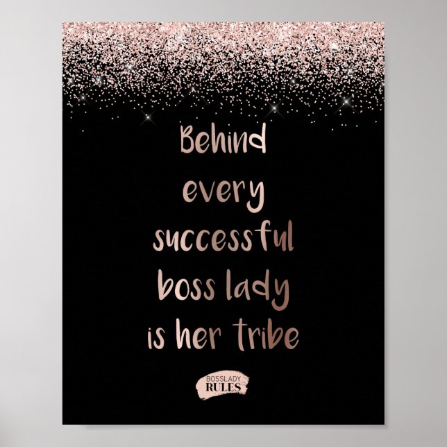 Rose Gold Glitter Boss Lady Motivational Quote Poster (Front)