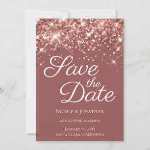 Rose Gold Glitter Brick Elegant Calligraphy Save The Date