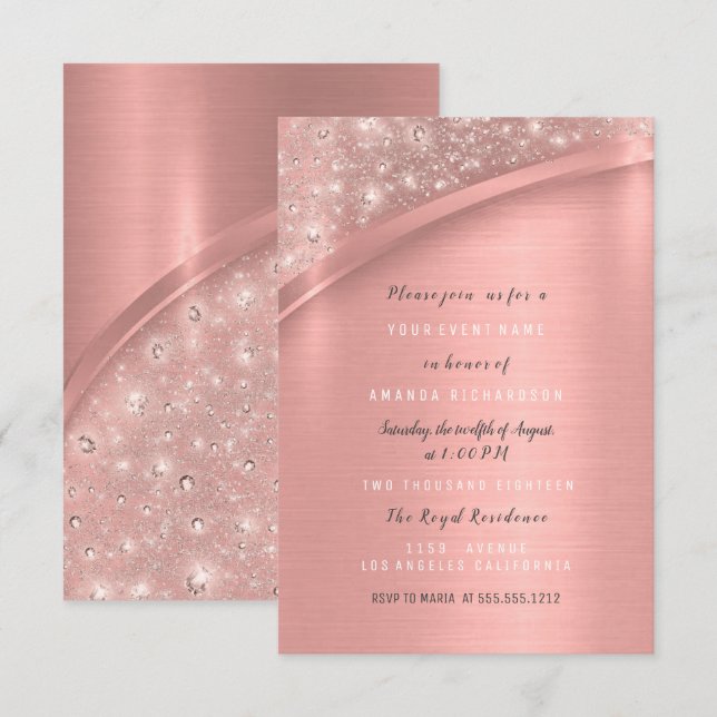 Rose Gold Glitter Bridal Shower Birthday Sweet Invitation (Front/Back)
