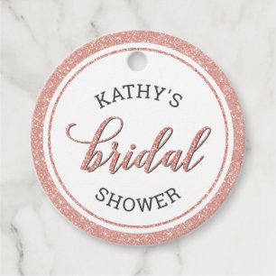 Rose Gold Glitter Bridal Shower Round Thank You Favour Tags