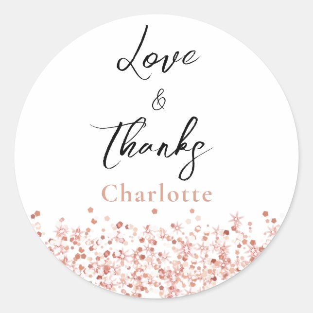 Rose Gold Glitter Bridal Shower thank you Classic Round Sticker (Front)