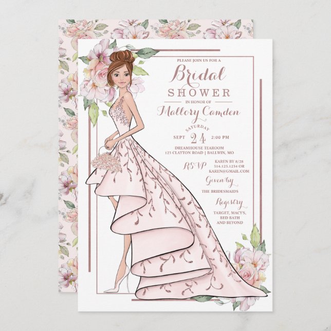 Rose Gold Glitter Bride Bridal Shower Invitation (Front/Back)