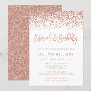 Rose Gold Glitter Brunch and Bubbly Bridal Shower Invitation