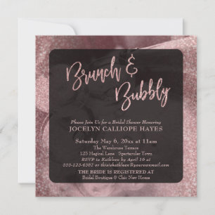 Rose Gold Glitter Brunch & Bubbly Champagne Photo Invitation
