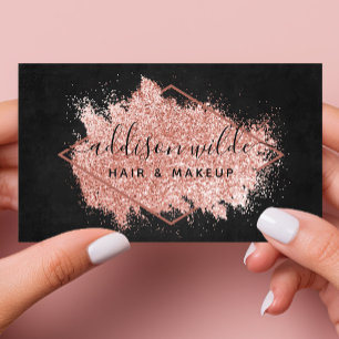 Rose Gold Glitter Brush Stroke Black Geometric Business Card