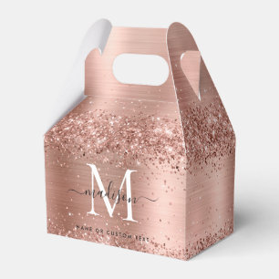 Rose Gold Glitter Brushed Metal Monogram Script Favour Box