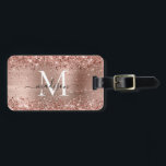 Rose Gold Glitter Brushed Metal Monogram Script Luggage Tag<br><div class="desc">Blush Pink Rose Gold Glitter Sparkle Brushed Metal Girly Script Monogram Luggage Tag</div>