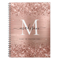 Rose Gold Glitter Brushed Metal Monogram Script