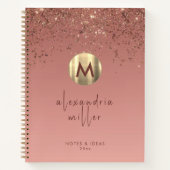 Rose Gold Glitter Brushed Metal Monogram Script Notebook (Front)